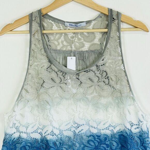 Elsie & Zoey Grey‎ Blue Lace Flared Beach Tank Top Shirt Womens Small Medium NEW - Picture 2 of 11